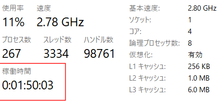 Windows の稼働時間を uptime コマンドで確認する方法！